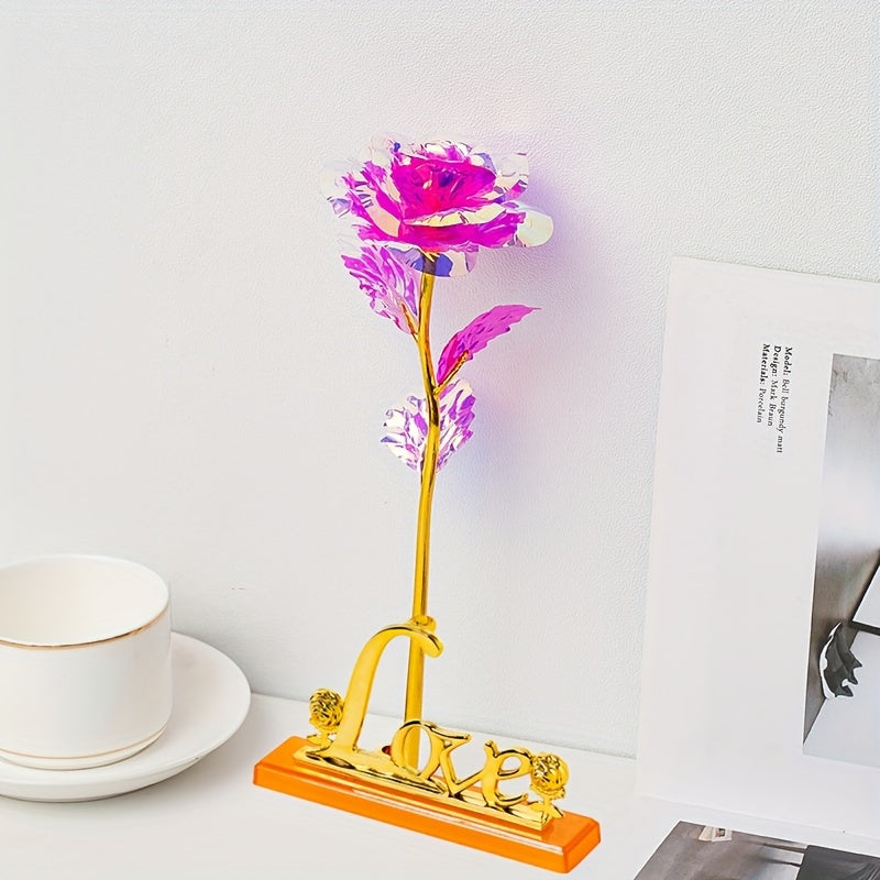 2pcs/Set, Artificial Golde Folien-Rose And Love Base Valentine's Day Gift, Beautiful Galaxy Crystal Rose, Rainbow Rose, Wedding Birthday Grandmother Mother's Day Teachers' Day Christmas New Year Gift, Home Wedding Decoration