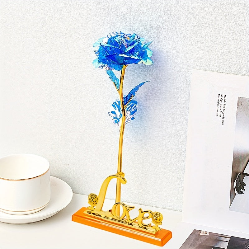 2pcs/Set, Artificial Golde Folien-Rose And Love Base Valentine's Day Gift, Beautiful Galaxy Crystal Rose, Rainbow Rose, Wedding Birthday Grandmother Mother's Day Teachers' Day Christmas New Year Gift, Home Wedding Decoration