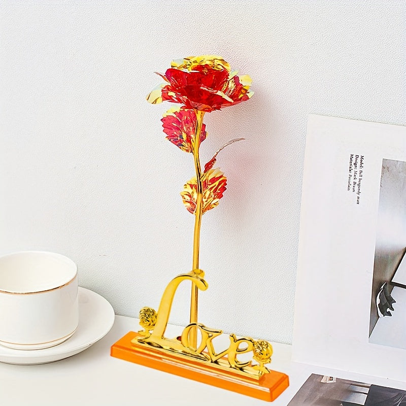 2pcs/Set, Artificial Golde Folien-Rose And Love Base Valentine's Day Gift, Beautiful Galaxy Crystal Rose, Rainbow Rose, Wedding Birthday Grandmother Mother's Day Teachers' Day Christmas New Year Gift, Home Wedding Decoration