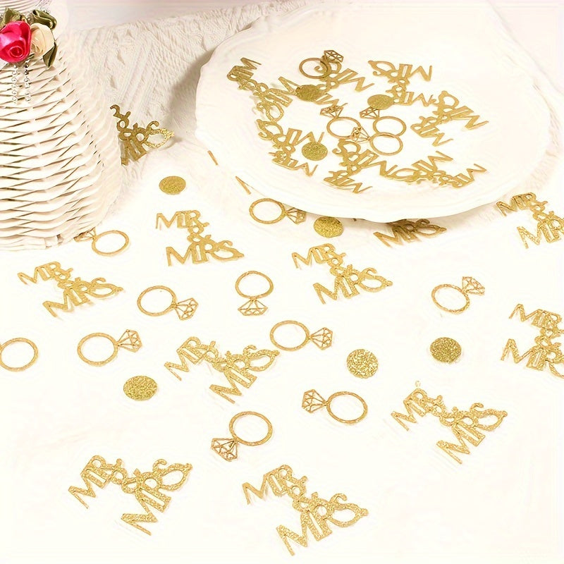 120pcs, Golden Mr&mrs Ring Confetti Wedding Party Decoration Confetti Wedding Party Decoration Supplies