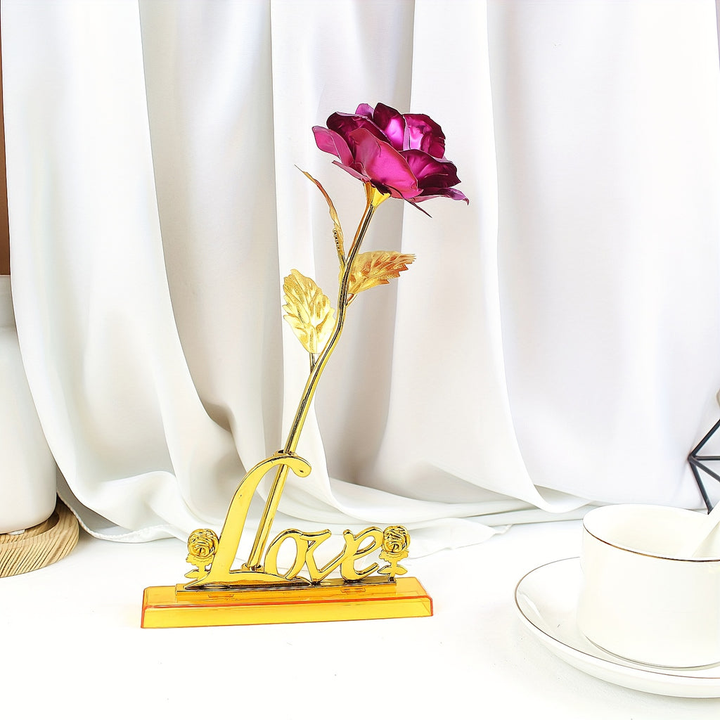 2pcs/Set, Artificial Golde Folien-Rose And Love Base Valentine's Day Gift, Beautiful Galaxy Crystal Rose, Rainbow Rose, Wedding Birthday Grandmother Mother's Day Teachers' Day Christmas New Year Gift, Home Wedding Decoration