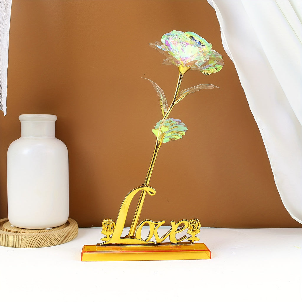 2pcs/Set, Artificial Golde Folien-Rose And Love Base Valentine's Day Gift, Beautiful Galaxy Crystal Rose, Rainbow Rose, Wedding Birthday Grandmother Mother's Day Teachers' Day Christmas New Year Gift, Home Wedding Decoration