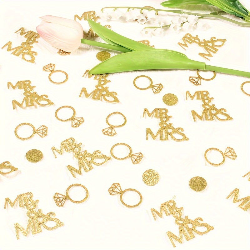 120pcs, Golden Mr&mrs Ring Confetti Wedding Party Decoration Confetti Wedding Party Decoration Supplies