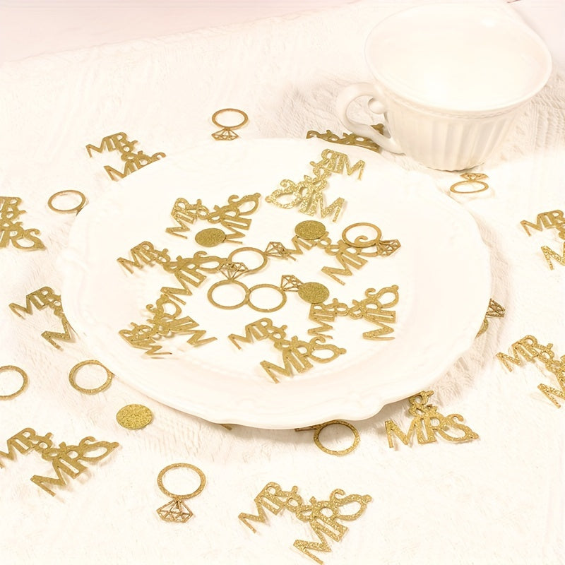 120pcs, Golden Mr&mrs Ring Confetti Wedding Party Decoration Confetti Wedding Party Decoration Supplies