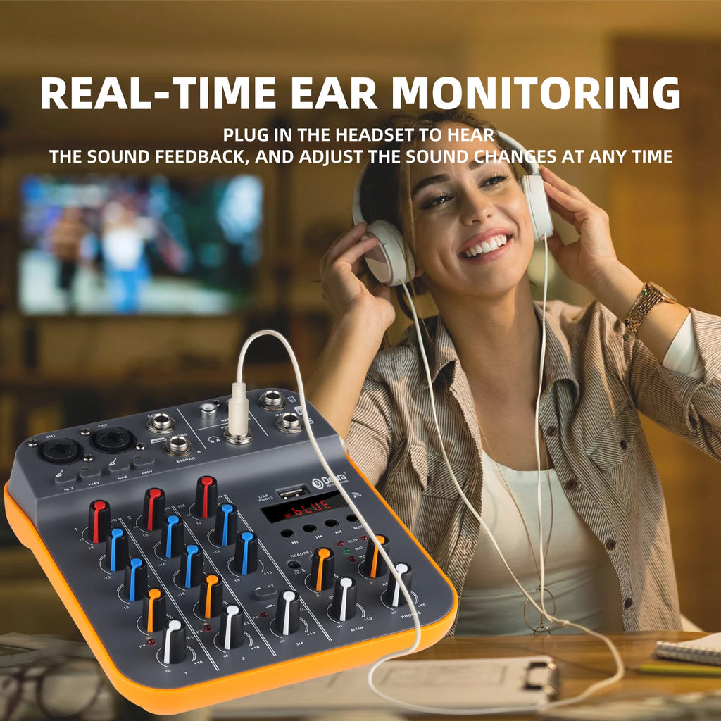 Mixer 4-Channel mit Bluetooth USB Sound Card  Phantom Power For PC Recording Microphone Live Streaming