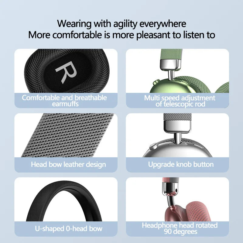 Original Over-Ear Wireless Bluetooth Headphones Noise Cancelling Microphone Gaming Head  Mounted Earphones Supports TF Card