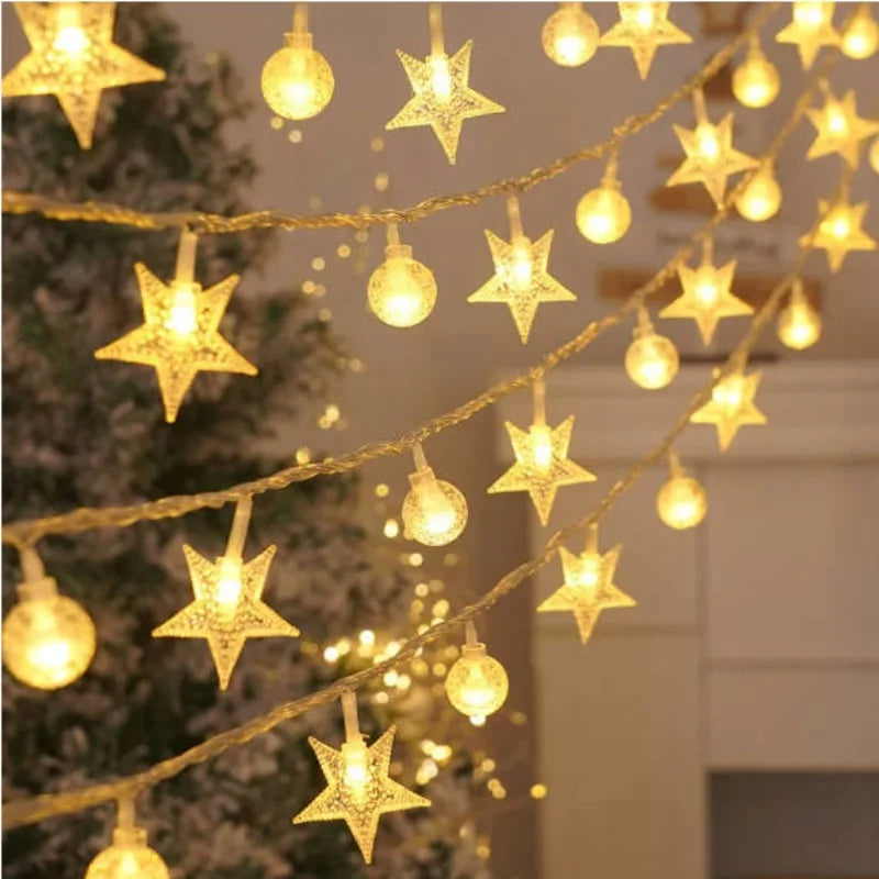 Christmas DIY Decorations LED String Lights Solar Star Outdoor Waterproof Fairy Lights Gardens Wedding Christmas Home Decors
