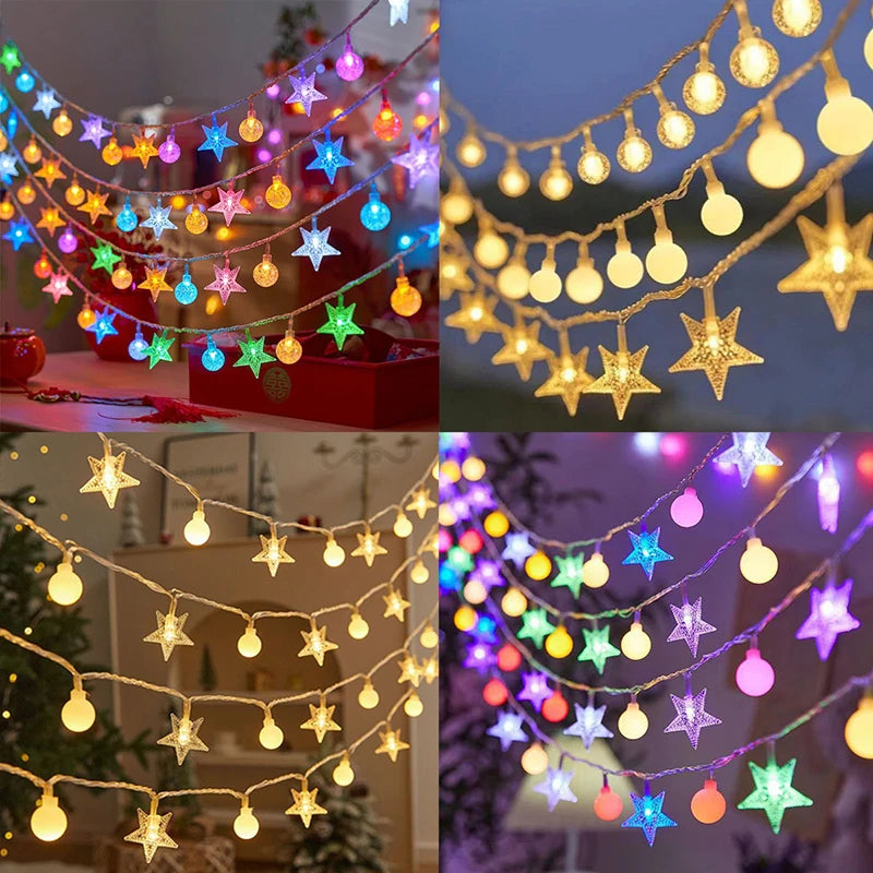 Christmas DIY Decorations LED String Lights Solar Star Outdoor Waterproof Fairy Lights Gardens Wedding Christmas Home Decors