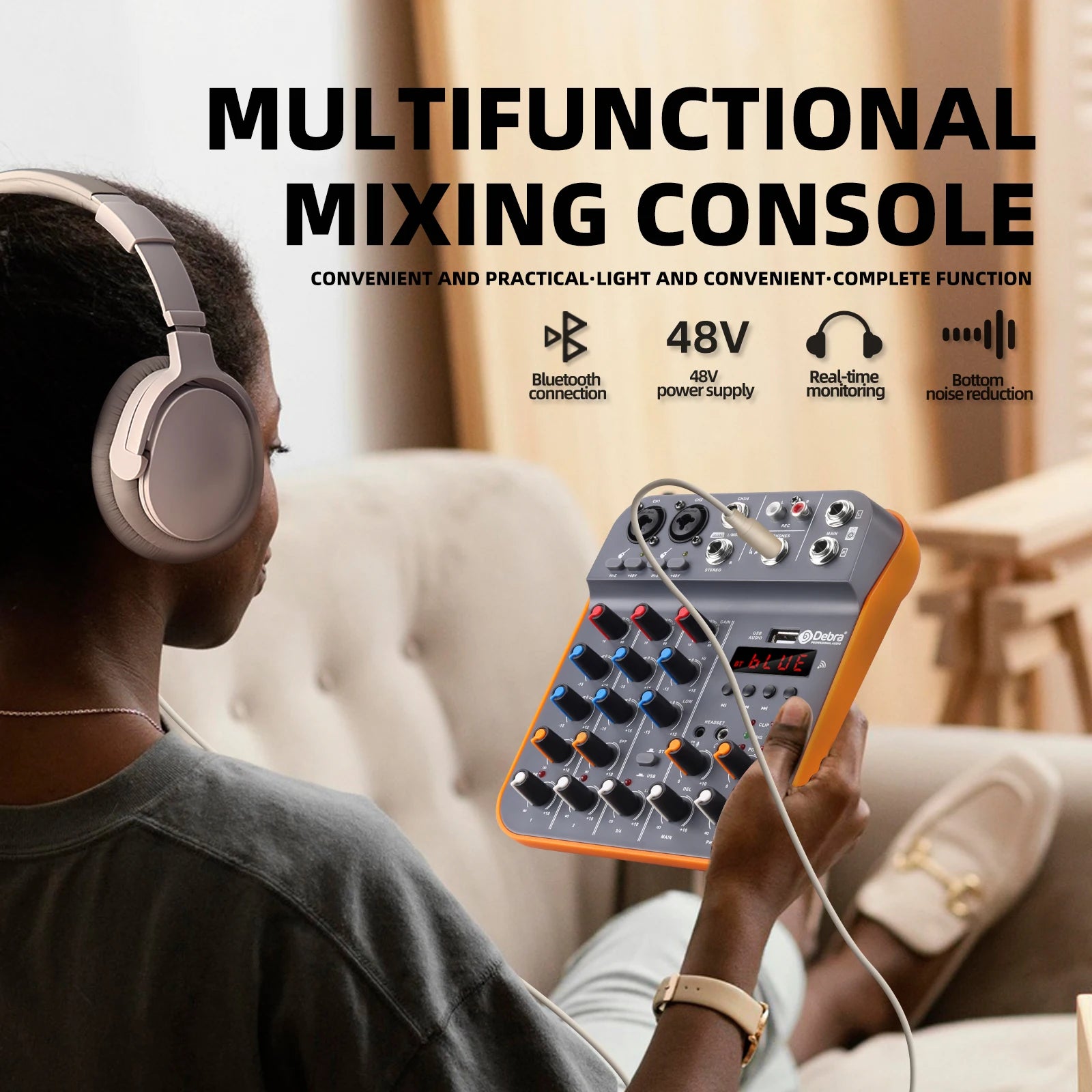 Mixer 4-Channel mit Bluetooth USB Sound Card  Phantom Power For PC Recording Microphone Live Streaming