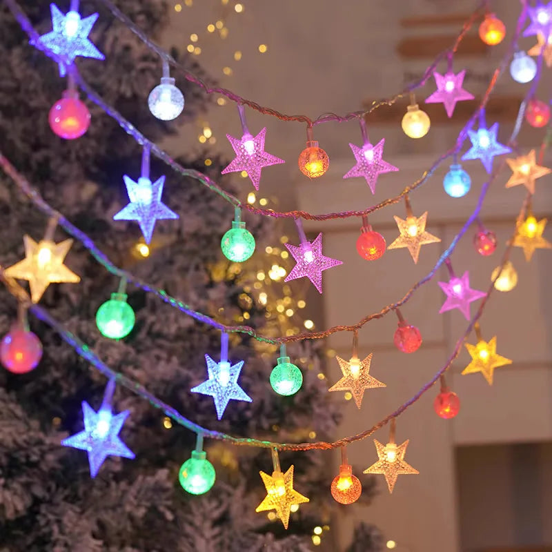 Christmas DIY Decorations LED String Lights Solar Star Outdoor Waterproof Fairy Lights Gardens Wedding Christmas Home Decors