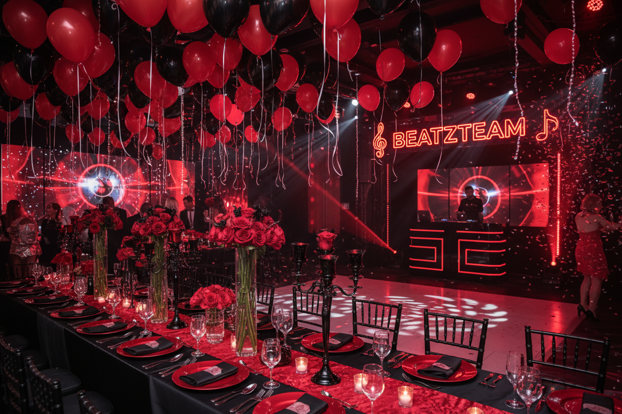 BeatzTeam rot schwarz party event Hochzeit Geburtstag Dekoration 
